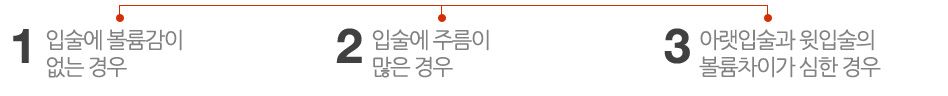  입술에 볼륨감이 없는 경우/ 입술에 주름이 많은 경우/ 아랫입술과 윗입술의 볼륨차이가 심한 경우